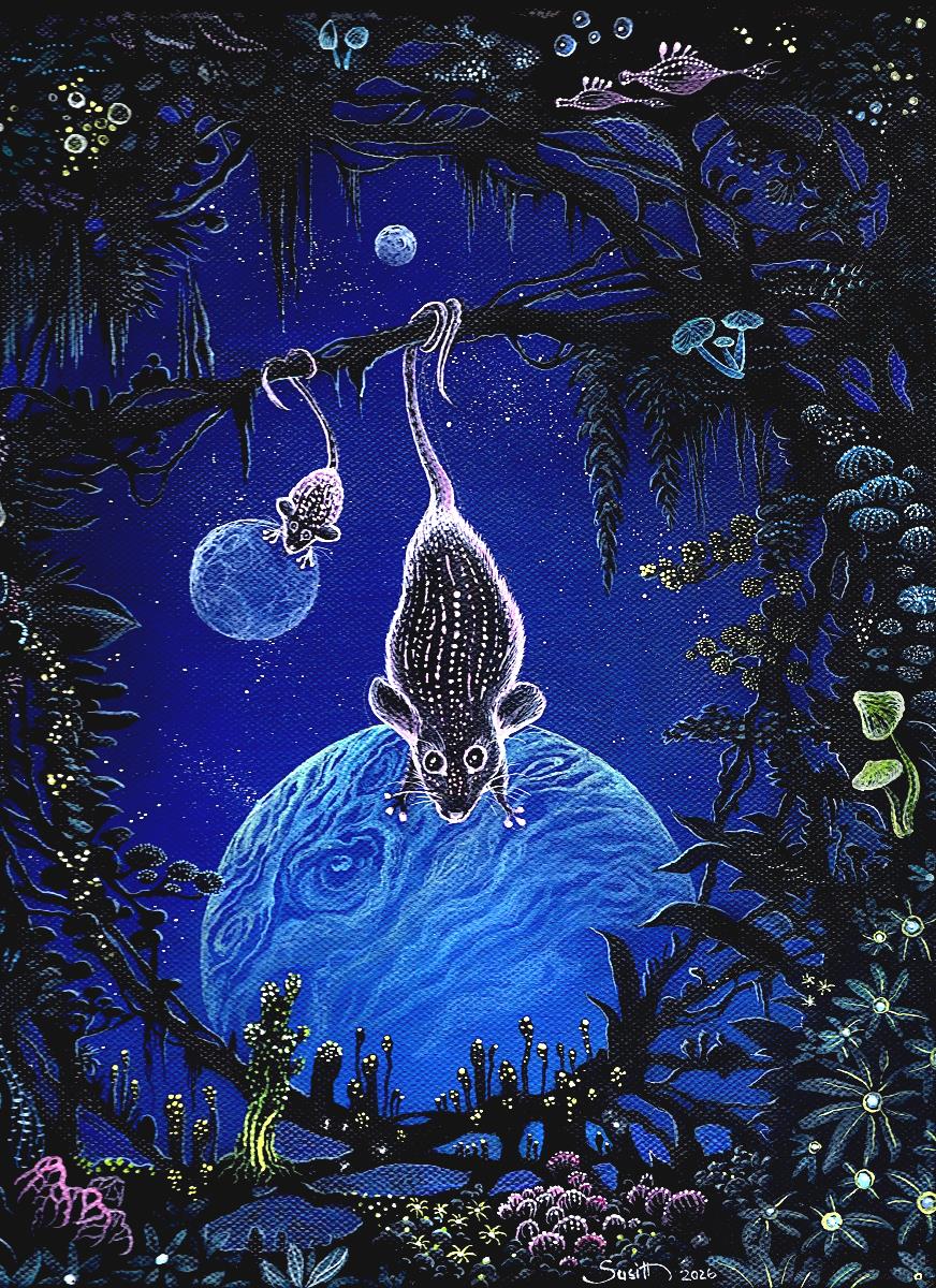 Hiker crossing a rocky stream